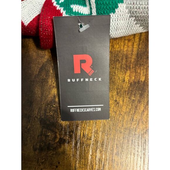 Vintage Ruffneck Red & White Geometric Knit Scarf Unisex Winter Warm - Picture 3 of 4